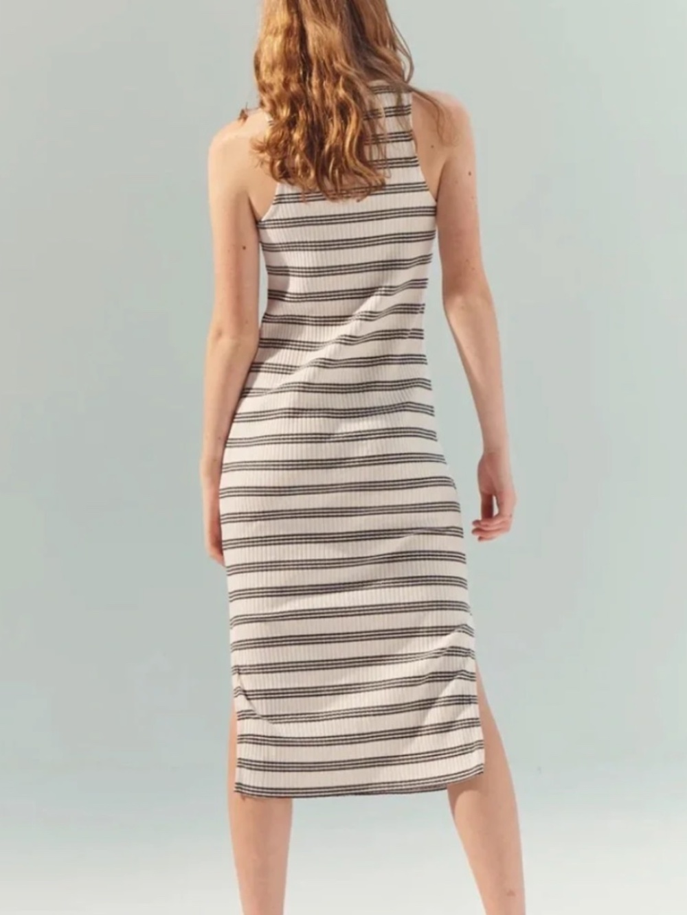 NWT For Days Re-New Ribbed Racer Dress in Natural / Charcoal Stripe